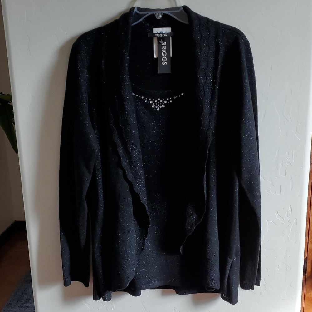 NWT Ladies Shimmer Sweater Layers Black Embellished